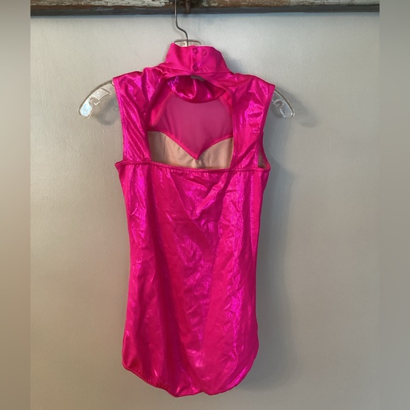 BALERA ADULT MEDIUM CERISE PINK METALLIC SEQUIN PANEL LEOTARD - Picture 4 of 9
